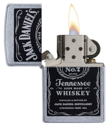 Front view of the Jack Daniel's Tennessee Whiskey Street Chrome Design open and lit 