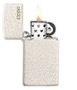 Slim Mercury Glass Zippo Logo Windproof Lighter with its lid open and lit