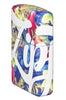 Zippo Floral Design 540 Color Windproof Lighter standing at an angle showing the front and right side of the lighter