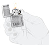 Harley-Davidson® White Matte Lines Design Windproof Lighter lit in hand