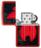 Zippo Flame Logo Design Metallic Red Windproof Lighter with its lid open and unlit