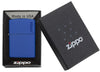 Front view of the Classic Royal Blue Matte with Zippo Logo in one box packaging.