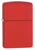 Front shot of Classic Red Matte Zippo Logo Windproof Lighter standing at a 3/4 angle.