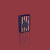 Glamour shot of Zippo Patriotic Flame Design Navy Matte Windproof Lighter standing in a red scene.