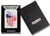US Flag Design White Matte Windproof Lighter in its packaging.