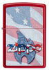Front shot of Zippo Flag Design Candy Apple Red Windproof Lighter.