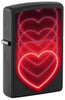 Front shot of Zippo Black Light Hearts Design Black Matte Pocklet Lighter standing at a 3/4 angle.