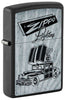 Front shot of Zippo Car Design Black Matte Windproof Lighter standing at a 3/4 angle.