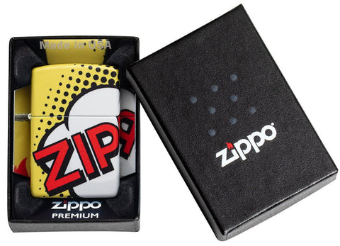 Zippo Pop Art Design 540 Color Windproof Lighter in its packaging