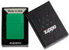 Zippo Grass Green Matte Zippo Logo Classic Windproof Lighter in its packaging.